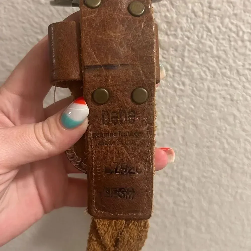 ✨Bebe cognac braided leather belt with turquoise details sz s/m✨
